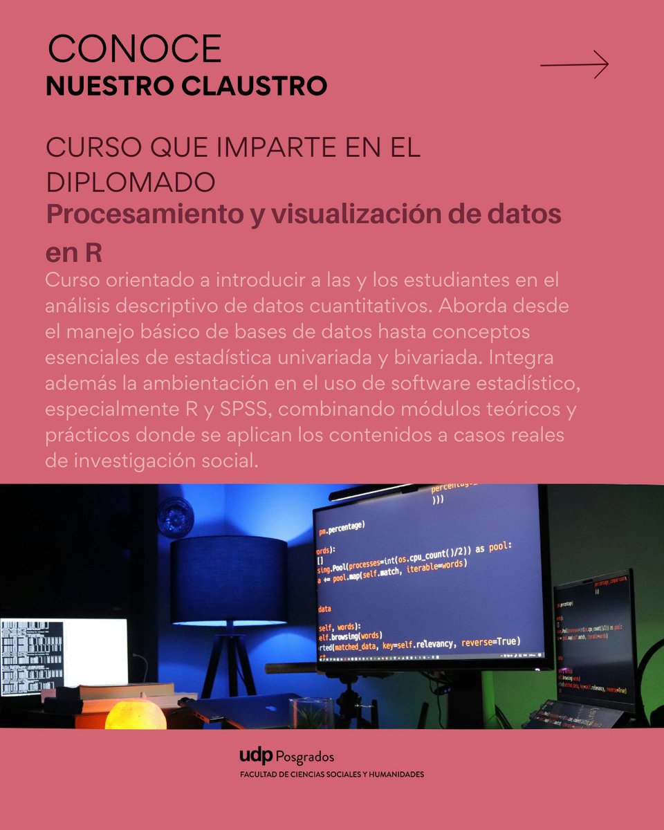 Posgr_fcsh_UDP's tweet photo. 📊 #ConoceNuestroClaustro
José Conejeros, académico del Diplomado en Métodos Cuantitativos para la Investigación Social UDP.
Imparte los cursos Procesamiento y visualización de datos en R y Modelos Multinivel.
📝 https://t.co/s00FOItxy5 https://t.co/3uJAVwg6JI