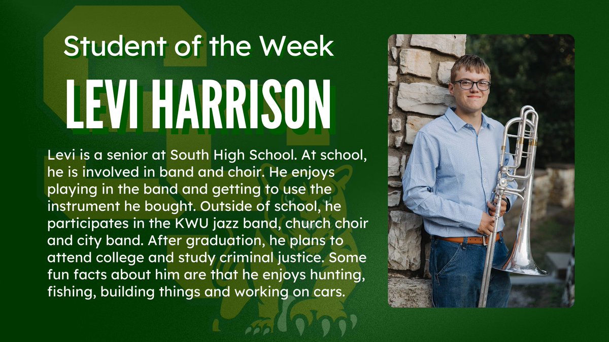 Congratulations to Levi Harrison, SHS Student of the Week! #cougarpride