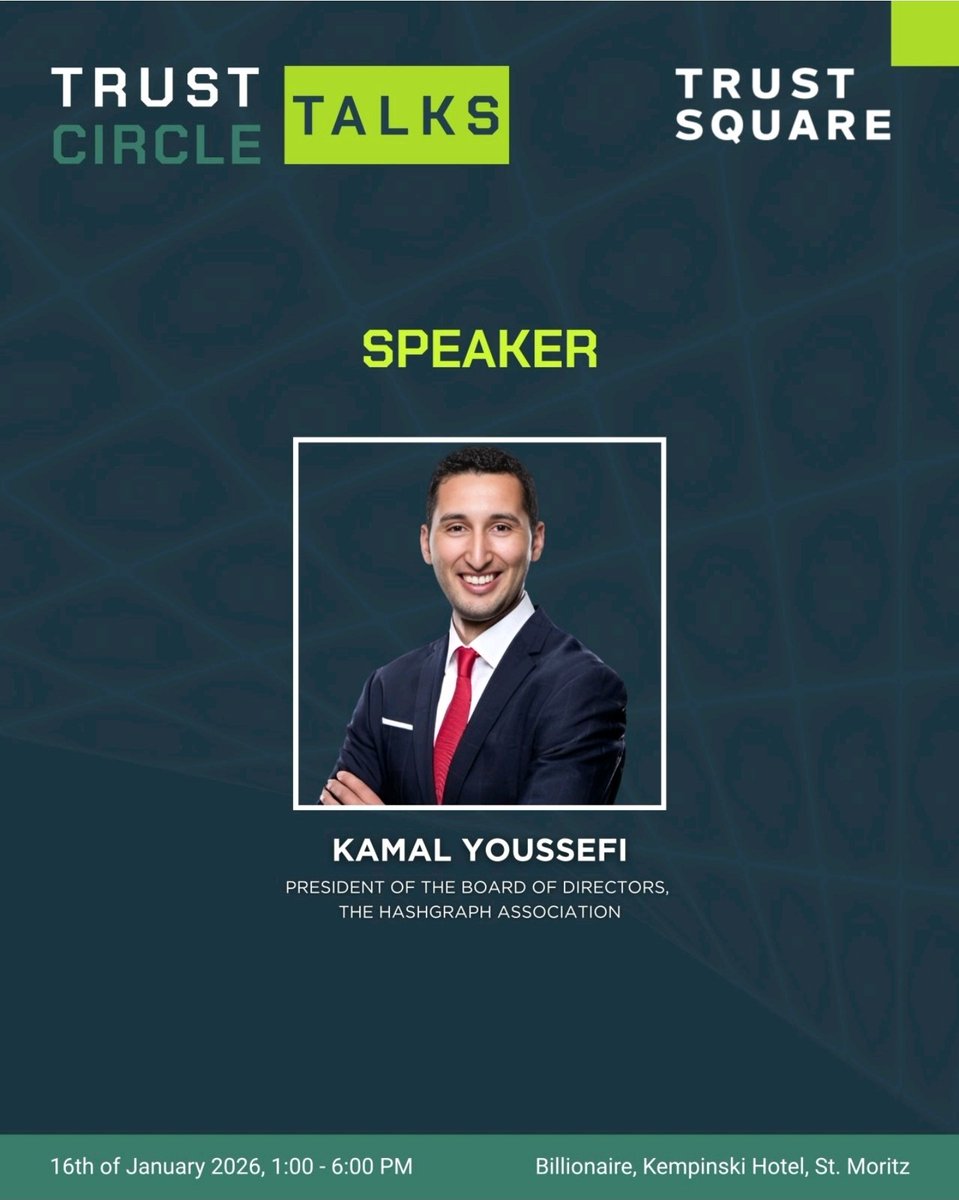 SYCR6h8A4qUyAHf's tweet image. linkedin.com/posts/trust-sq…

#Kamal Youssefi, President of the Board at The #Hashgraph Association, joins the Trust Circle - Talks in St. Moritz.

(#Hedera)