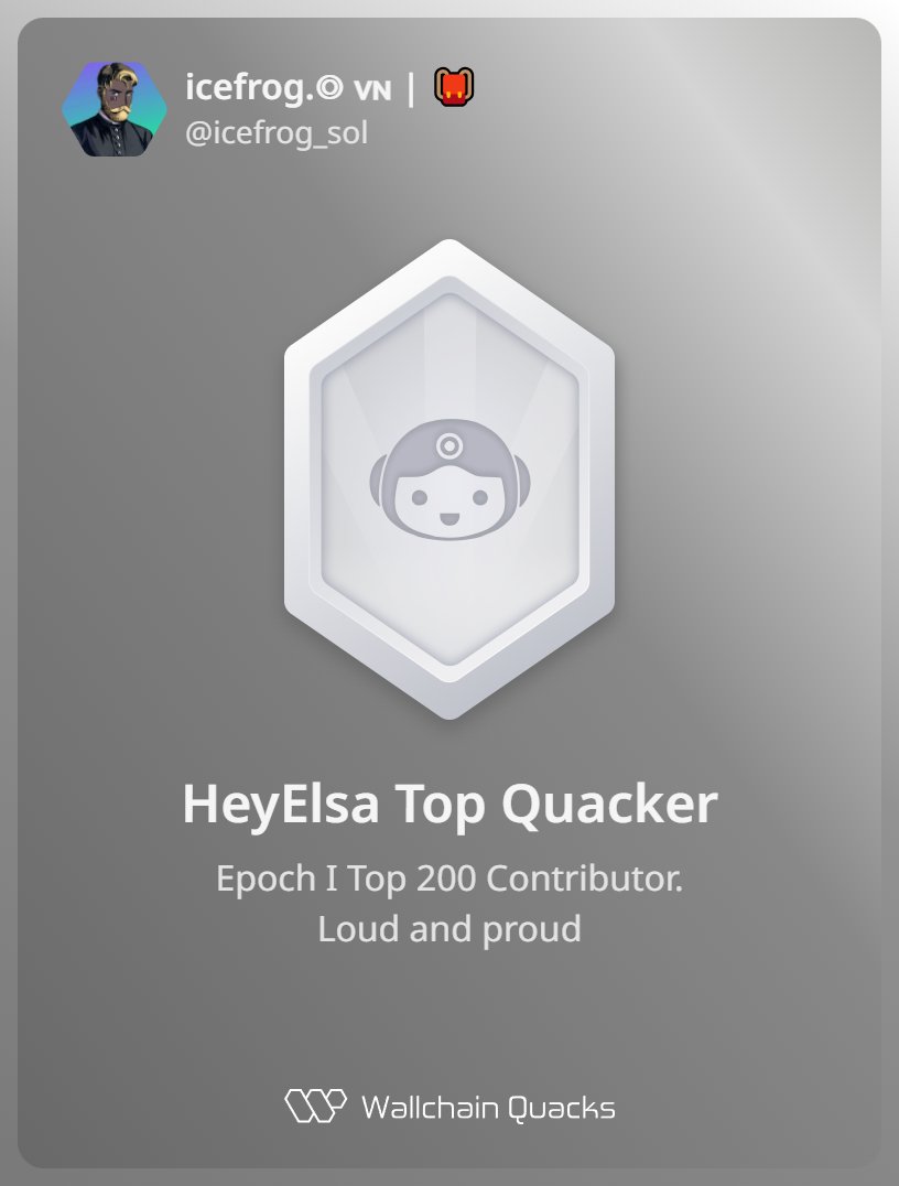 Just unlocked the HeyElsa Top Quacker on <a href="/wallchain/">Wallchain Quacks</a> 🏆

How cool is that?

Feels great to have my contributions recognized.

How’s Wallchain Quacks been treating you so far?

Not on board yet? Drop a comment for an invite 👇🦆