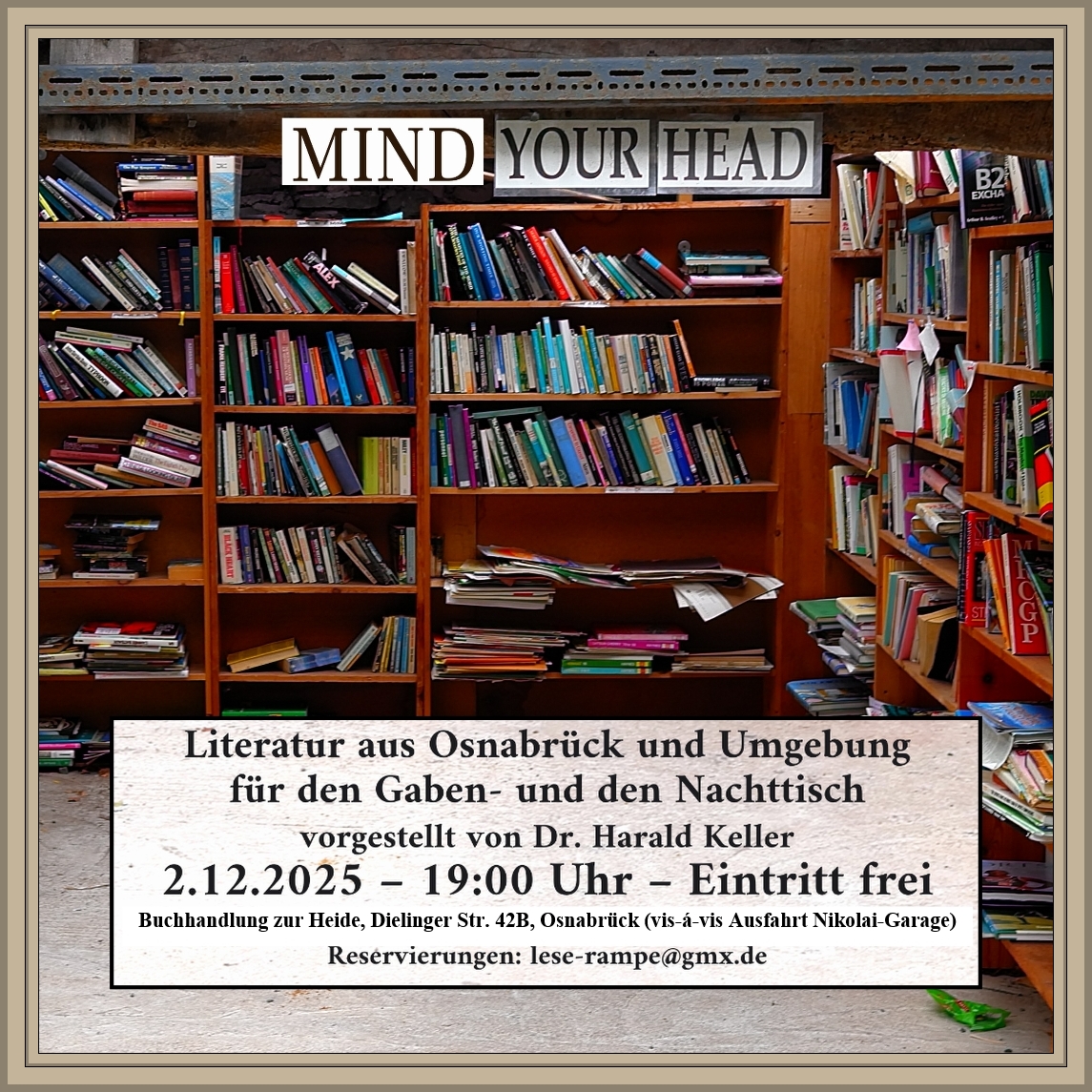 #Geschenketipps für #Weihnachten: #Krimis #Romanbiografien #Jugendbücher und mehr. Mit Bildprojektion. Einige #Autorinnen und #Autoren sind anwesend und signieren. #Osnabrück #Literatur #Buchhandlung #Bücher #Lesungen #Verlage #Romane