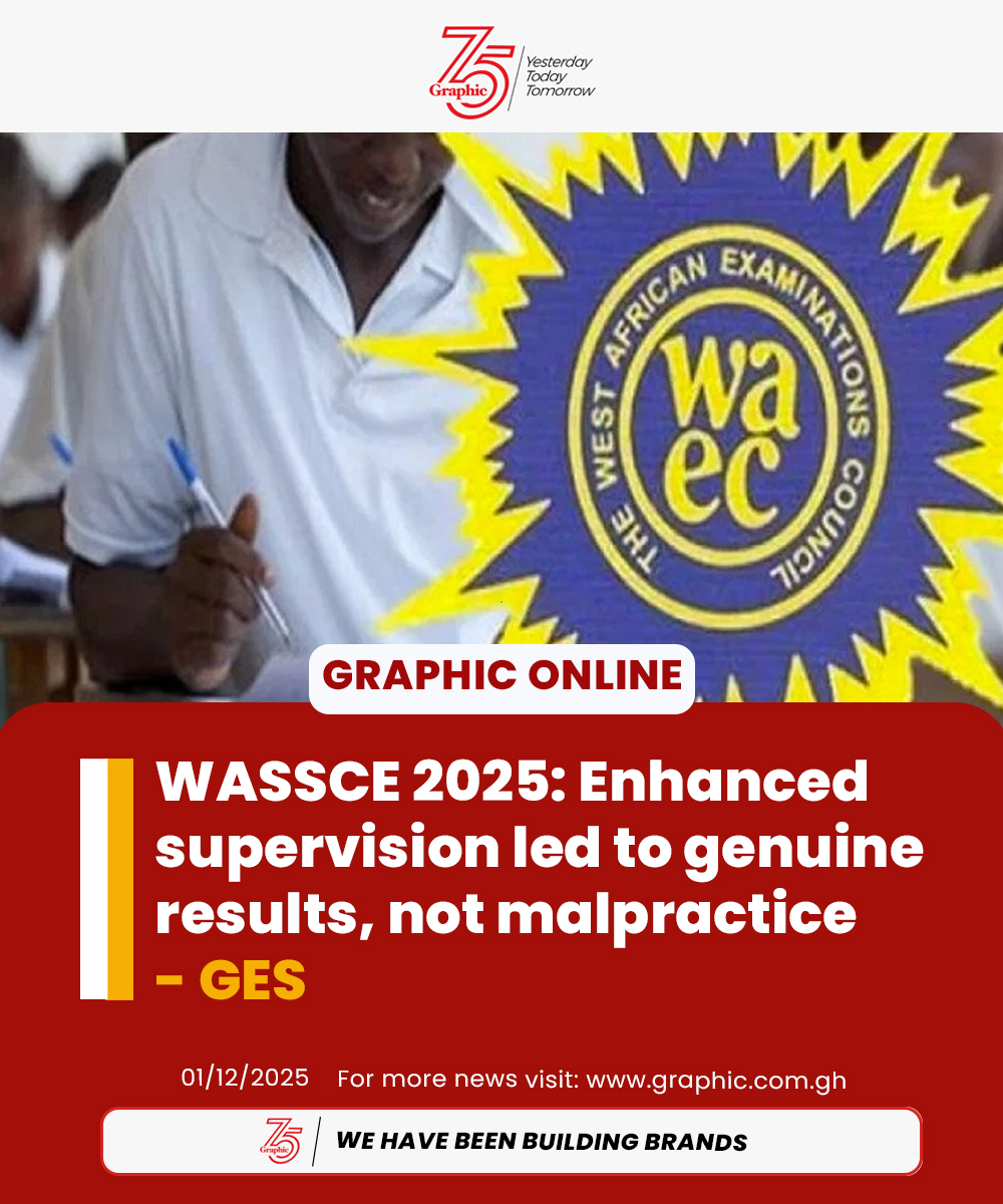 Graphicgh's tweet image. WASSCE 2025: Enhanced supervision led to genuine results, not malpractice - GES

#GraphicOnline