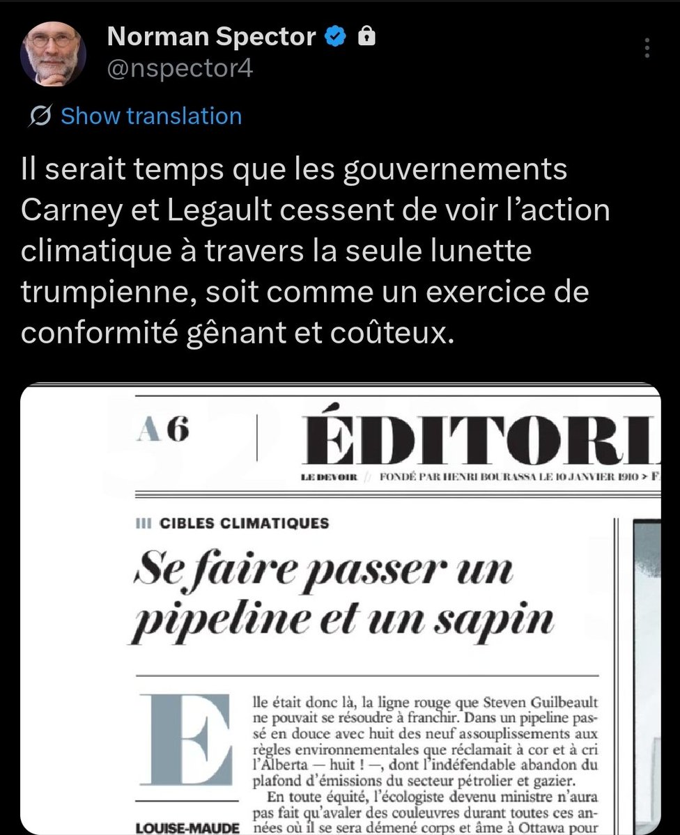 Citizen004's tweet image. Following @nspector4 provides a window into QC politics and opinion. His feed, along with the recent piece by @althiaraj on the AB–Ottawa deal, highlights just how wide the divide is in our country. I may have more in common with the people of Montana than with QC and ON.