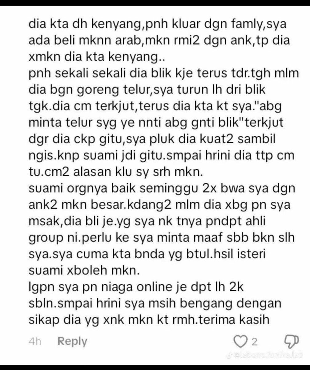 twitmarhaen's tweet photo. Seorang isteri yang tak reti nak bersyukur. Jenis berkira ni lama-lama perkahwinan tu takde barakah. Muhasabah la balik kakak oi. https://t.co/QkAWN8ERzy