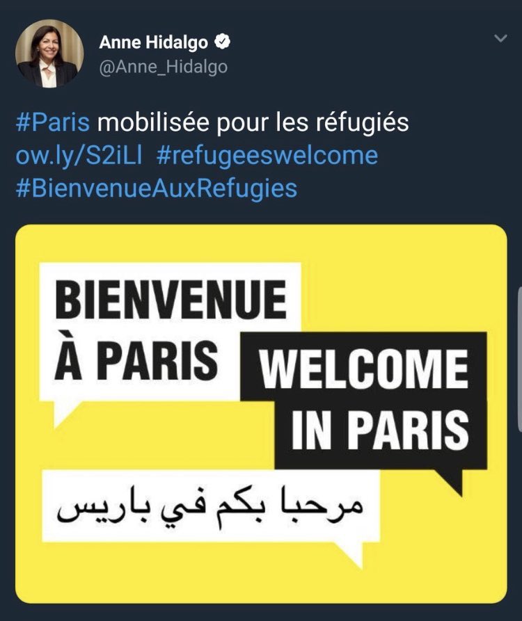 PhilippeBansil1's tweet image. « Paris mobilisé pour les réfugiés »
Il faut assumer #AnneHidalgo ! ⤵️