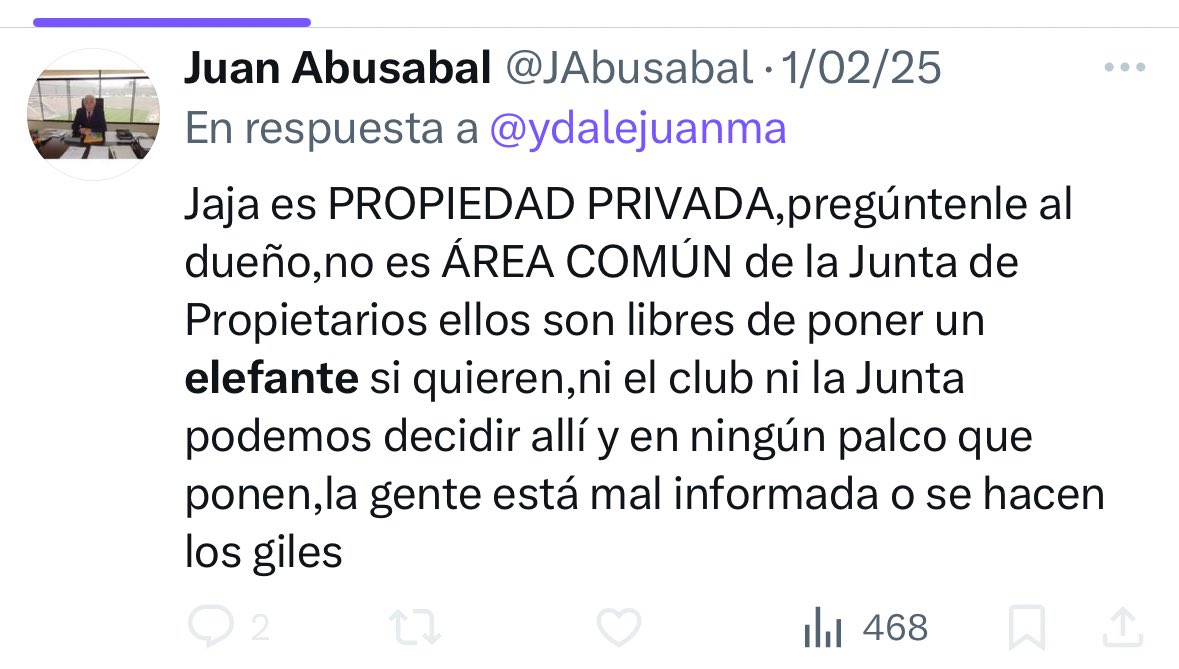 El Elefante de la Zona Sur 🐘

Si  Akerman “puede poner un elefante”, como dice <a href="/JAbusabal/">Juan Abusabal</a> , entonces el problema no es el animal… sino que se niega a ver que la zona no es un circo, sino un espacio creado para servir a más de 5,000 palquistas.
Cuando uno deja que  personas