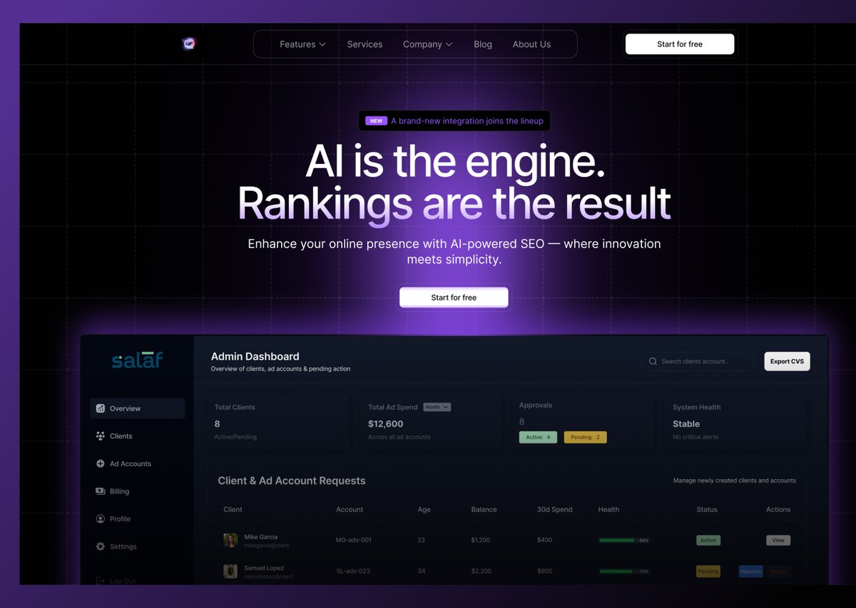 pxluix's tweet image. Just finished designing a Futuristic AI-powered SaaS Landing Page

The goal was to create a high-conversion, modern, and trust-focused UI.

#UIUX #SaaSDesign #AIDesign #WebDesign #DarkModeUI #Figma #DesignCommunity #hireme #SaaS #Dashboard #opentowork