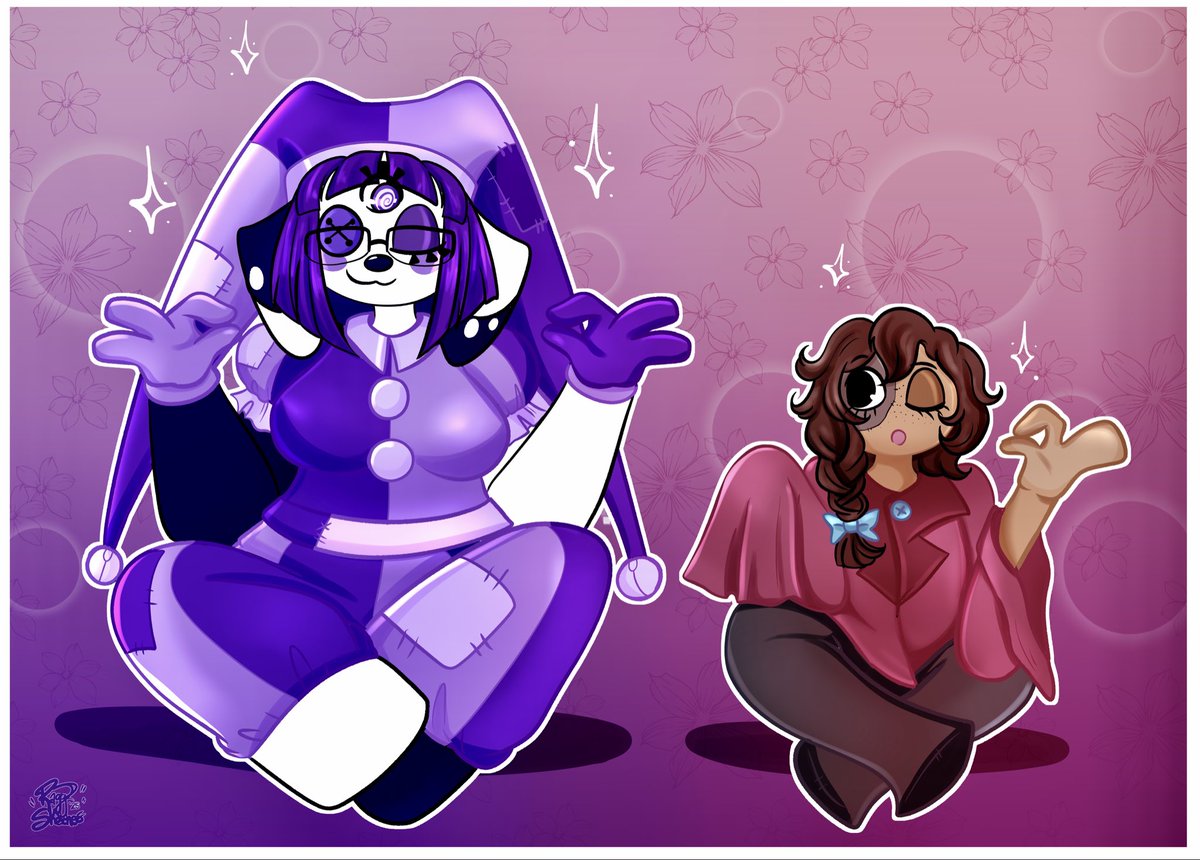 2 Full character rendered commission for <a href="/mauselet5/">Mauselet</a> ft. <a href="/ChelleDoggo/">chelledoggo.bsky.social</a> !! 💜 

Doggo teaching Lace to meditate!

#theamazingdigitalcircus #tadc #tadcocs #commission