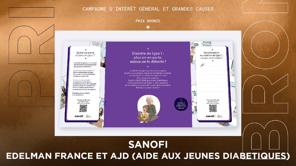 Strategies's tweet photo. GP Stratégies de la Communication Santé 2025 – Campagne d’intérêt général et grandes causes : un BRONZE pour @SanofiFR & #AJD (Aide aux Jeunes Diabétiques) et l'agence @Edelman_fr pour la réalisation «  Le diabète de type 1, plus on en parle, mieux on le détecte !  ». Félicitations à eux !

#gpstrat #Santé