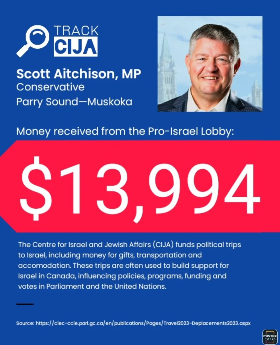 nomoralcover's tweet image. As Israel continues to abduct Palestinian children from their homes, who meets with their 🇨🇦 lobbyists in Ottawa? 

👉 MP @ScottAAitchison

🗓️Met CIJA: Oct 23, 2025

What did they talk about?
🗣️ Limits to freedom of speech to protect Israel.

Scott also took $14k from the lobby.