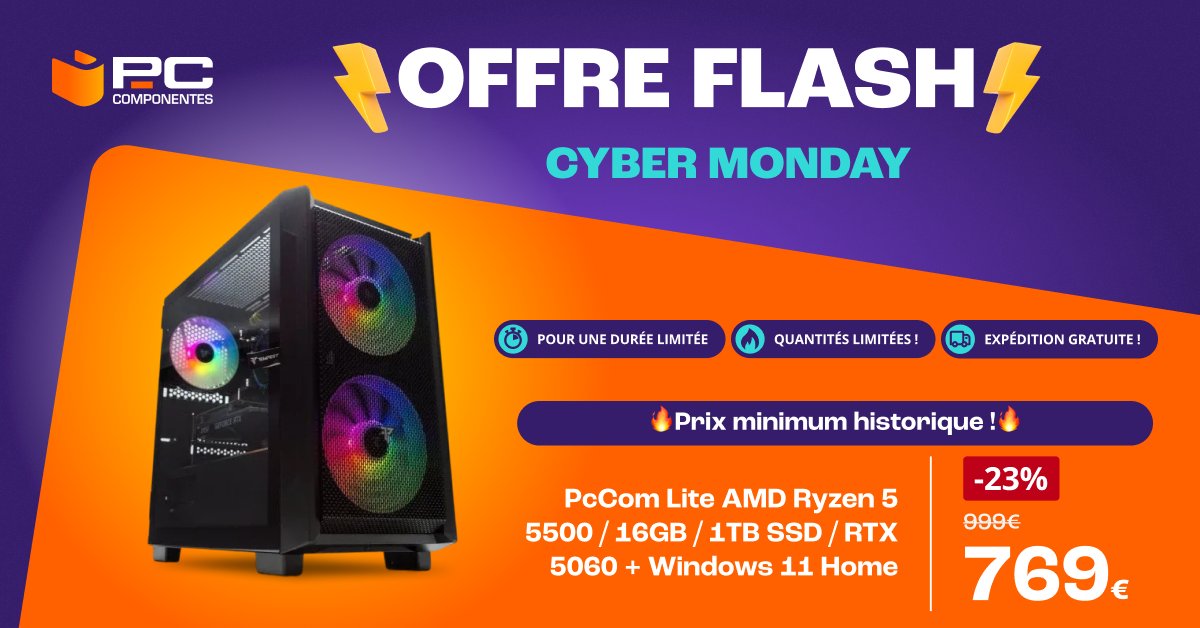 PcComponentesFR's tweet image. OFFRE FLASH : #PcCom 🚨

Découvrez le PcCom Lite à seulement 769€ ! 💻

Attention ça ne dure que 24h !⌛

➡️pccom.co/cyberweek

#Cyberweek #Promotion
