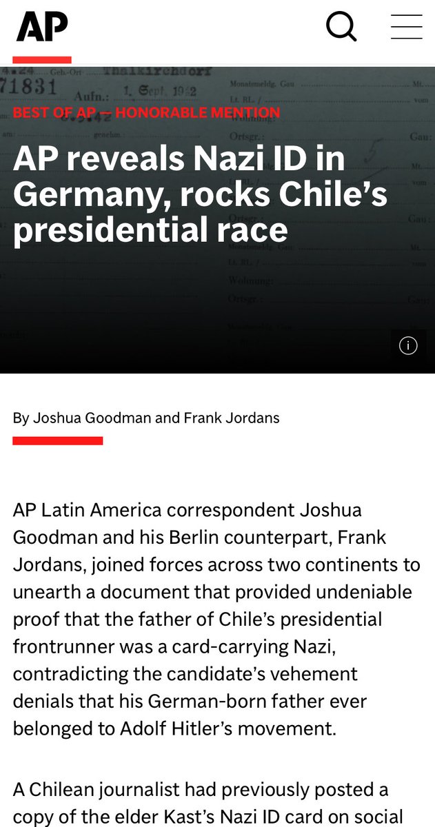 Kast dijo anoche en la franja que lo acusan de “cuico y nazi”, pero al relatar su historia familiar omitió un dato trascendental.

Su padre ingresó voluntariamente al Partido Nazi. Así consta en el documento oficial del Bundersarchiv publicado en 2021 por AP y El País.