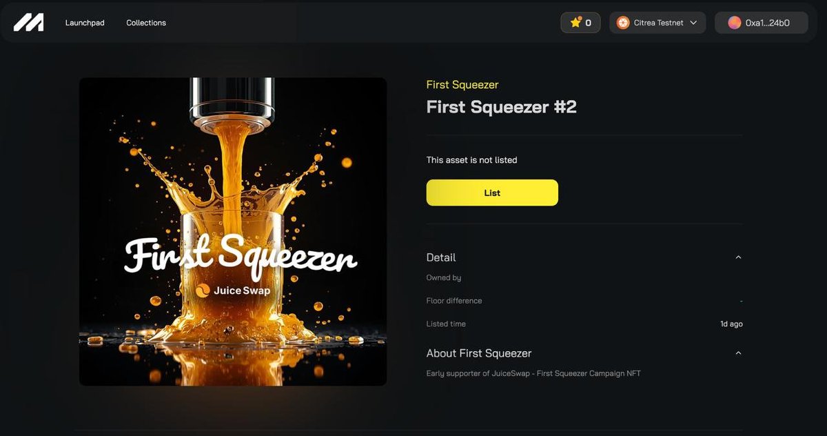 JuiceSwap_com's tweet image. 🍊 Mintpark x Juice Swap 🧃

The First Squeezer NFT is now LIVE on @mintpark_io!

This is the moment we&apos;ve all been squeezing for.

Slide over, take a sip, and feast your eyes on the freshest NFT in the grove.🍹🔥