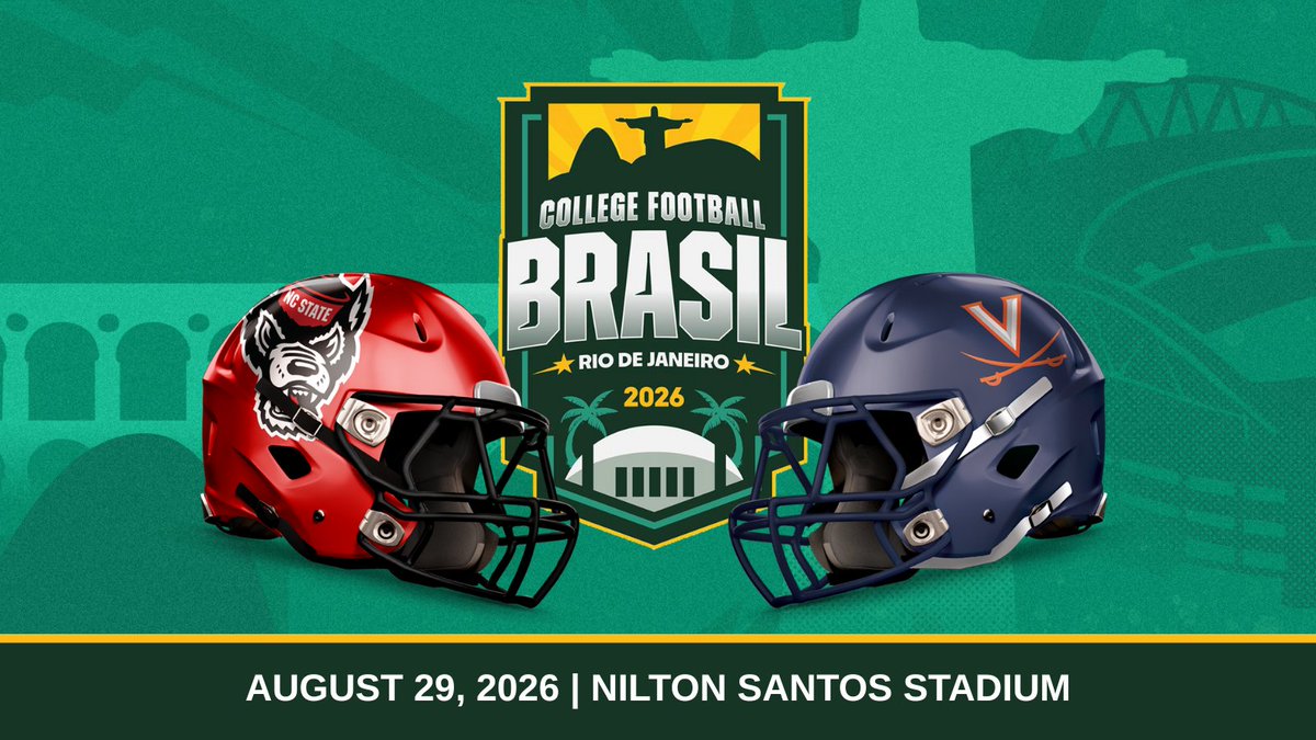 Agora é oficial, North Carolina State e Virgínia se enfrentam no Estádio Nilton Santos, no Rio de Janeiro, no dia 29 de agosto de 2026. Ingressos começam a ser vendidos no dia 15 de dezembro. Transmissão da ESPN aqui no Brasil.