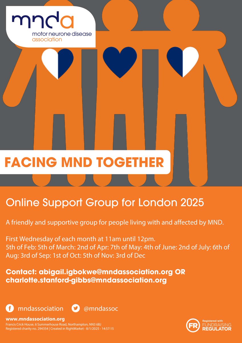 WL_MND's tweet image. FACING MND TOGETHER

The MNDA hosts a friendly Online Support Group open to everyone living with and affected by MND in the London area 🫂

🗓️ The last meeting for 2025 will be this Wednesday 3rd December, 11am-12pm.

#MND #MNDSupport #MNDALondon #SupportGroup #London