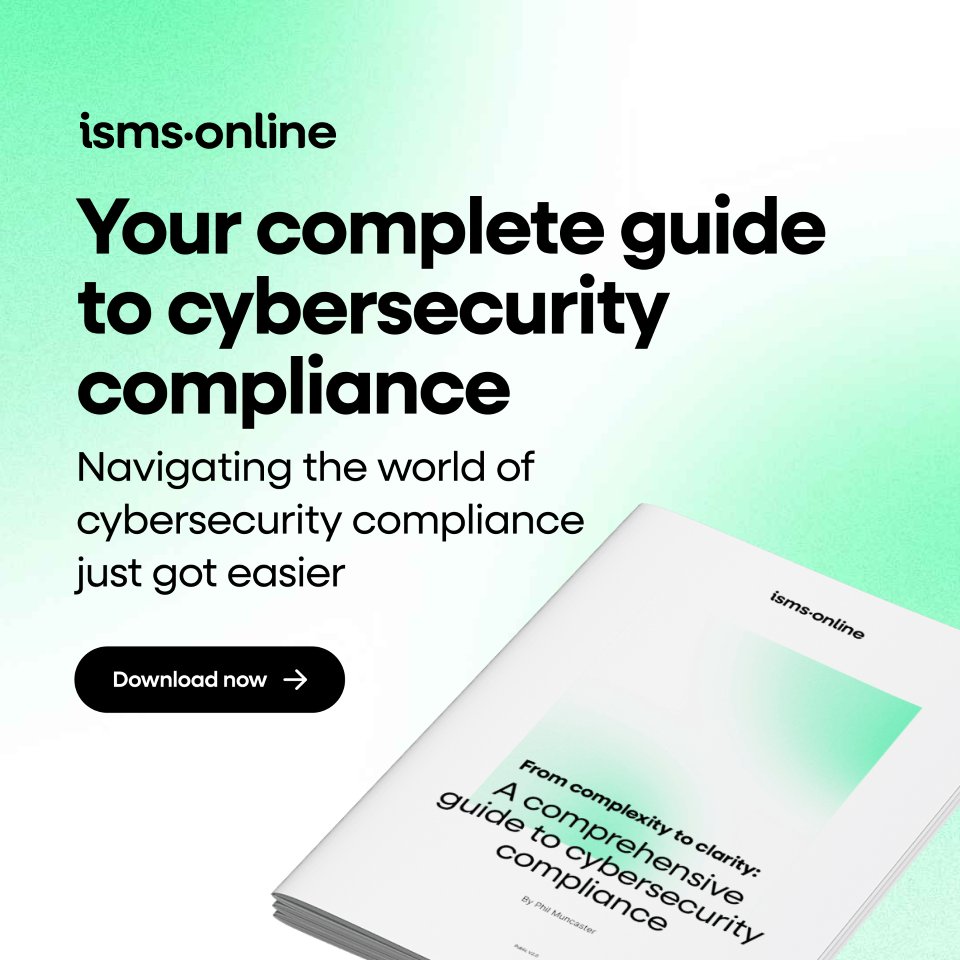 isms_online's tweet image. Navigating #Cybersecurity compliance can be challenging, so we&apos;ve simplified everything for you. Download the essential guide by @PhilMuncaster and take the first step toward streamlined, robust cybersecurity #Compliance: isms.online/downloads/cybe…
