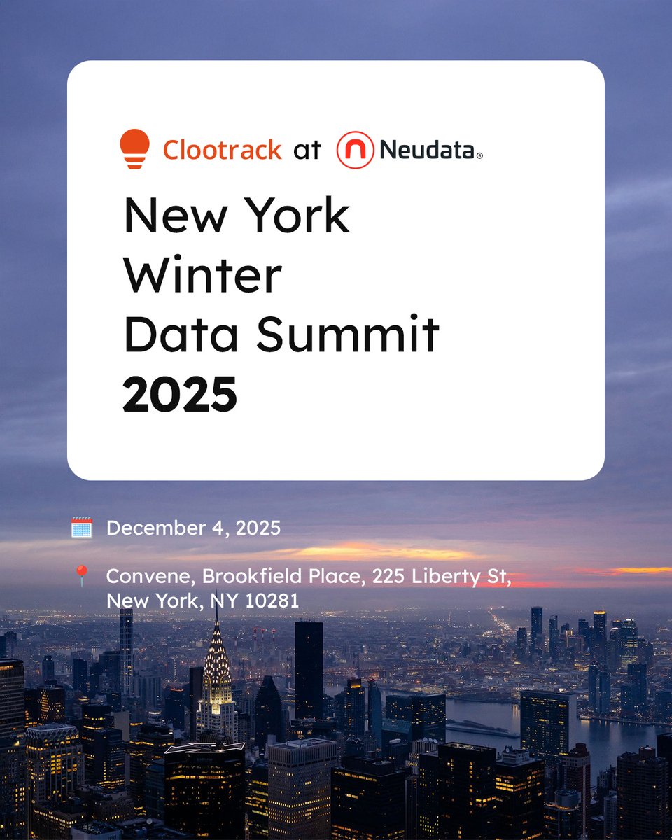 clootrack's tweet image. We’re bringing one signal that investors are leaning into for 2026:
qualitative intelligence grounded in the real Voice of the Customer.

🗓️ December 4, 2025
📍Convene, Brookfield Place, 225 Liberty St, New York, NY 10281

#Neudata #AlternativeData #PrivateEquity #VoC #Clootrack
