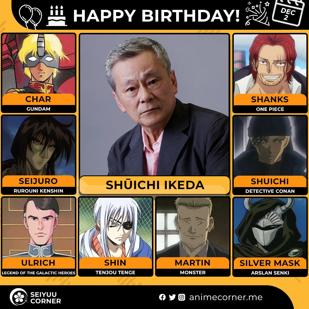seiyuucorner's tweet image. Happy 76th birthday Shuichi Ikeda! 🎉

#ShuichiIkeda #池田秀一 #池田秀一生誕祭2025