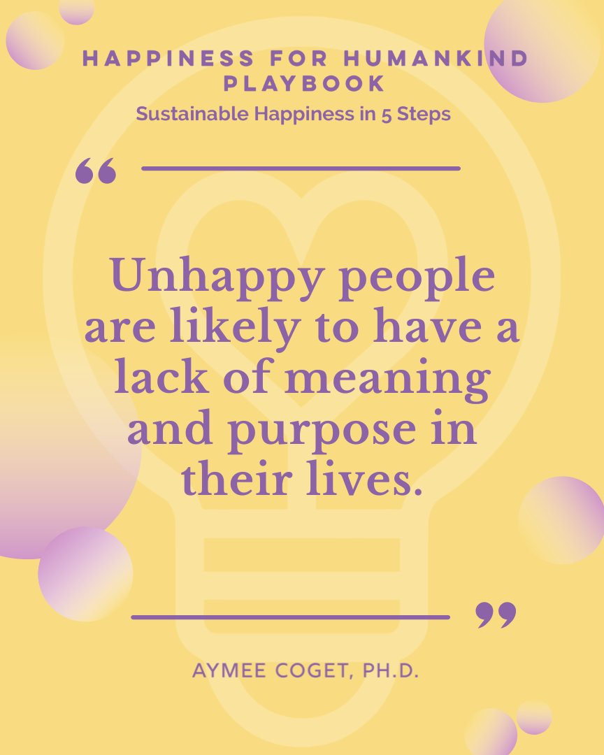 Happy4Humankind's tweet image. “Unhappy people are likely to have a lack of meaning and purpose in their lives.” 💛

Reclaim your direction with the Happiness for HumanKind Playbook by Dr. Aymee Coget
📚 Available now on Amazon

#findyourpurpose #sustainablewellness #positivepsychology #meaningfulliving