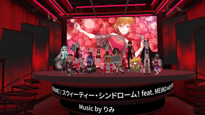 1枚目 お酒ギミックでフルーツ全部盛り 2枚目 めこ絵がかわいい ステージのところ、イラストがどんどん切り替わるので集合写真も色んなイラスト版が作れる どれも雰囲気が合うというか映えていい