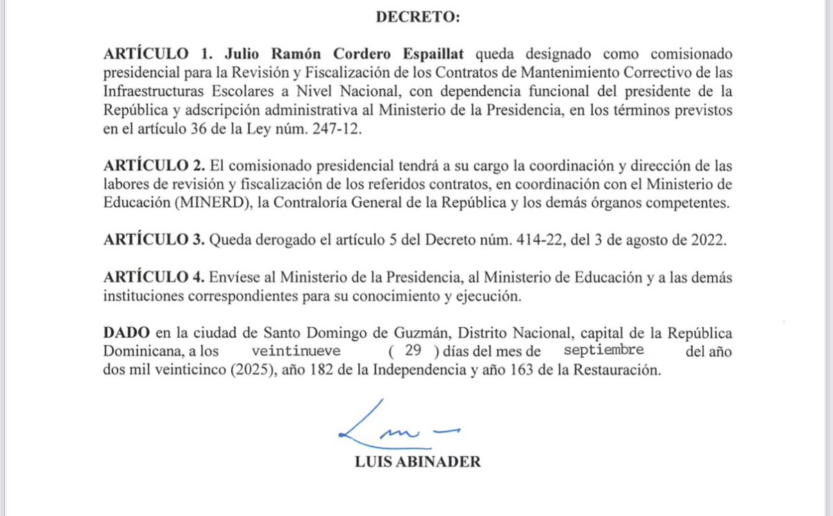 A dos meses de la emisión de este decreto y todavía no se ha pagado ninguna de las obras de mantenimiento correctivo.⁦<a href="/luisabinader/">Luis Abinader</a>⁩ ⁦<a href="/OrtizBosch/">Milagros Ortiz Bosch</a>⁩