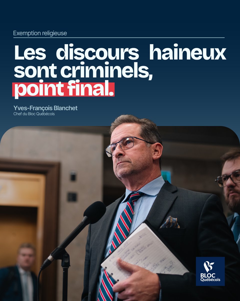 Depuis des années, nous travaillons pour que le Code criminel cesse de protéger les discours haineux dits sous couvert de la religion.

Aujourd'hui, une avancée a été faite: nous avons fait accepter au gouvernement un amendement en ce sens.

Nous continuerons à faire pression