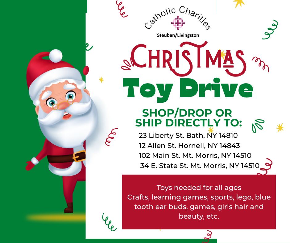 We could use help to make sure every child has a magical holiday. Ship or Drop Off:

-23 Liberty St., Bath, NY 14810
-12 Allen St., Hornell, NY 14843
-102 Main St., Mt. Morris, NY 14510
-34 E. State St., Mt. Morris, NY 14510
Let’s make this season unforgettable for every child!