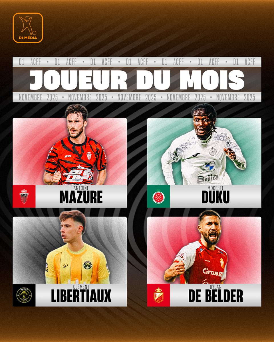 d1media_'s tweet image. 🥇 𝗝𝗢𝗨𝗘𝗨𝗥 𝗗𝗨 𝗠𝗢𝗜𝗦
4⃣ talents, 4⃣ styles. Qui mérite le titre de meilleur joueur de D1 ACFF pour novembre ? À vous de trancher ! 🤩🗳