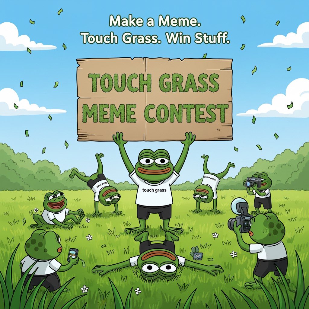 XTouchGrass's tweet image. 🌱 TOUCH GRASS MEME CONTEST 🌱

Make a meme → touch grass → win.

How to enter:
1️⃣ Post a meme about touching grass
2️⃣ Tag @XTouchGrass 
3️⃣ Repost this

Bonus if:
– It’s IRL
– It roasts the red market

Ends in 48 hours.
3 winners.
Prizes: $TOUCHGRASS + NFTs 🌱