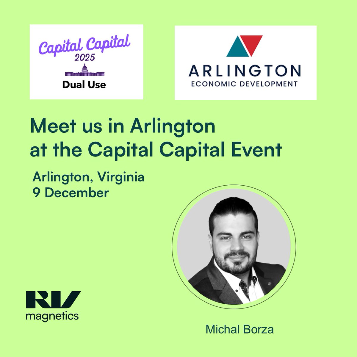 🚀 #RVmagnetics is heading to #CapitalCapitalDualUse by @dcalive, the leading U.S. #dualuse innovation &amp; national-security tech event supported by @ArlingtonEconomicDevelopment.
We'll present our smallest passive #sensor joining tech, #VentureCapital &amp; #defense specialists.