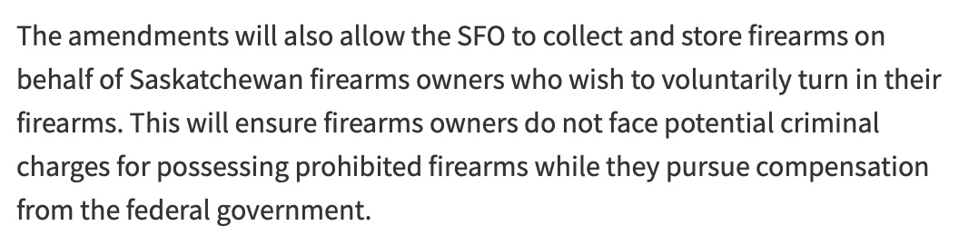 TheGunBlog's tweet image. Saskatchewan Will Offer Firearm Storage for Gun Owners Attacked By Federal Liberals

Goal: Prevent PAL holders from being charged for unlawful possession of a &quot;Prohibited&quot; firearm.

Some people missed this when Saskatchewan government announced it on Nov. 25: