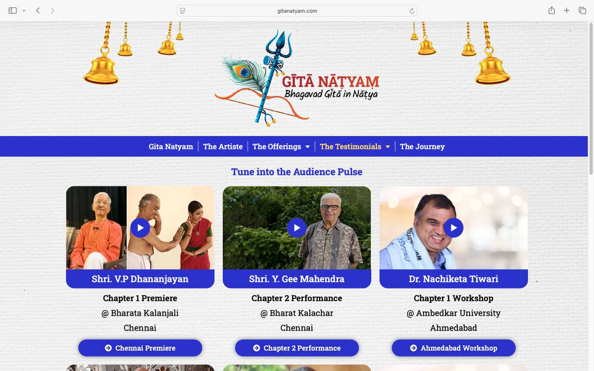 beingpavithraS's tweet image. On the auspicious day of #GitaJayanti2025, presenting my website gitanatyam.com that features the Yatra of Gita Natyam till present. 

The site is styled thus:- 
1. Vision 🪷
2.The Artiste🌿
3.Offerings🪷
4.Testimonials 🌿
5. Journey🪷

🙏Do visit with your good wishes!