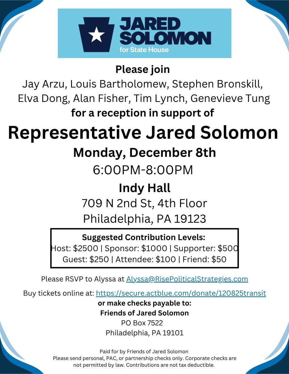 Who's coming to support the Roosevelt Blvd Subway's biggest champion Rep. Jared Solomon.

Tickets here: secure.actblue.com/donate/120825t…