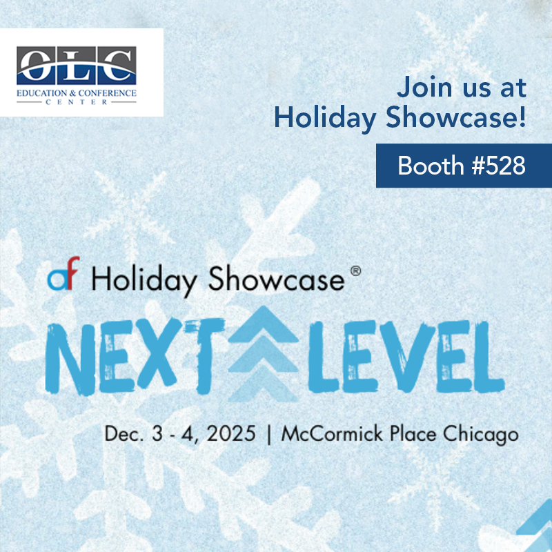 Exciting news! OLC is thrilled to be at the Holiday Showcase event on Dec 3-4 at McCormick Place!

🎉 Find us at Booth No. 528 to discover how the OLC can make your next meeting extraordinary.
 
 ✨ Spin the Wheel for prizes &amp; enter our Apple AirTag drawing! 

See you there!
