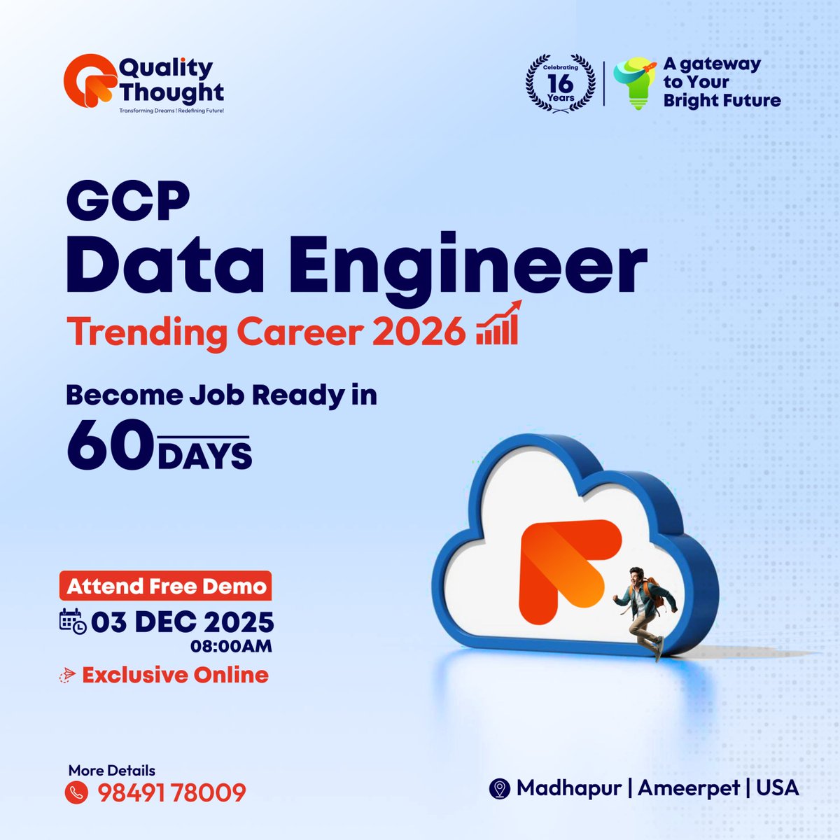 QTTWorld's tweet image. 🚀Become a GCP Data Engineer in just 60 days!
Join the FREE Online Demo by @QTTWorld 
📅03 Dec 2025 | ⏰ 8 AM
📍Madhapur | Ameerpet | USA
Learn Big Query, Dataflow, Pub/Sub, Cloud Storage &amp;amp; more
👉Info: linktr.ee/qualitythought…
📞Call: 9849178009
#GCP #DataEngineer #QualityThought