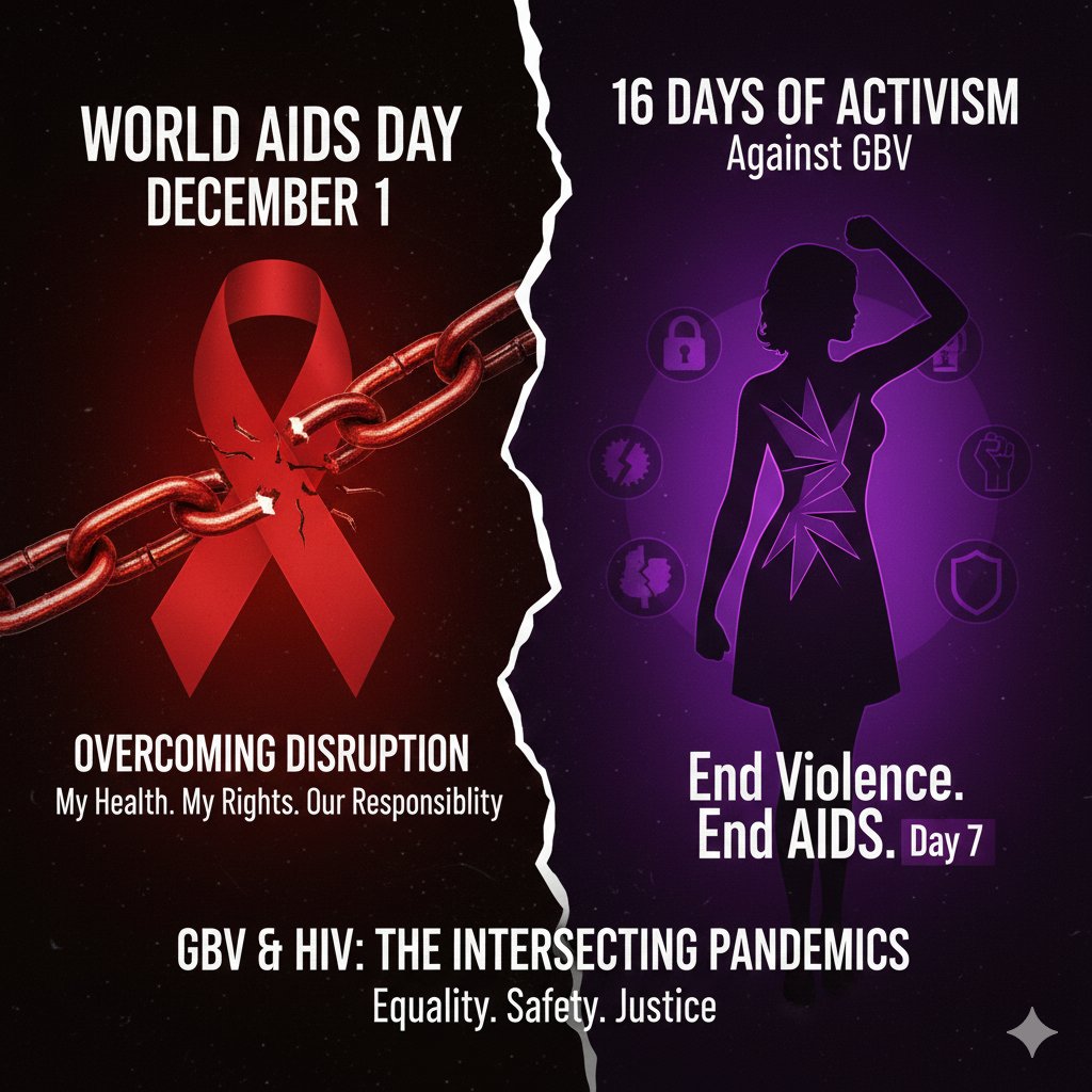 #Day7
#16DaysOfActivism
​There is NO separation.
#GBV is a major driver of #HIV
This is fueled by inequality, violence &amp; stigma.
We must transform the HIV response by making #Safety, #Support &amp; #Rights central to HIV care.
#EndViolence
#EndAIDS
#MyHealthMyRights