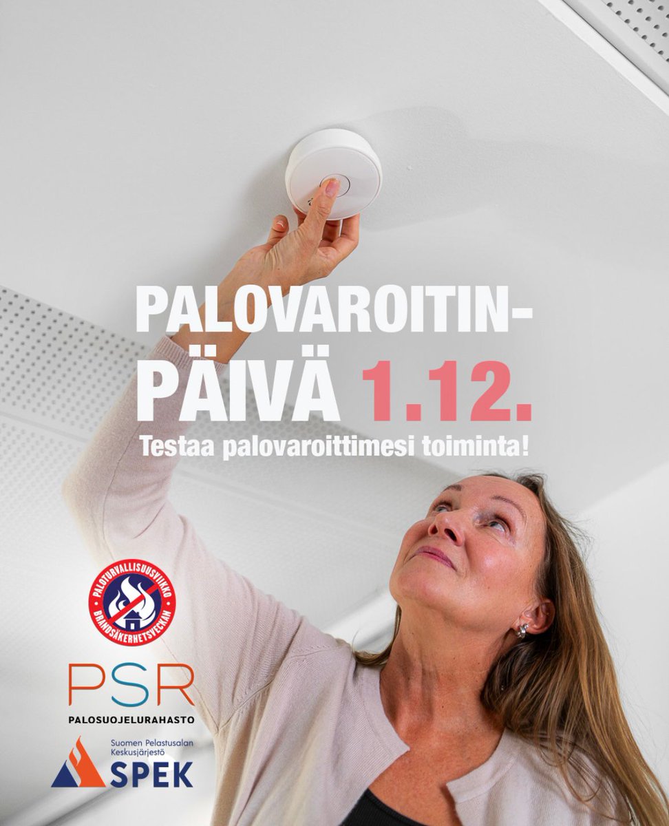 Milloin viimeksi testasit palovaroittimesi?
🚨🚨🚨🚨
Palovaroitin pitää testata kerran kuussa. Vain
toimiva palovaroitin voi pelastaa henkiä
antamalla arvokasta aikaa pelastautua.
Testaa palovaroittimesi valtakunnallisena
Palovaroitinpäivänä 1.12. yhdessä koko
Suomen kanssa! 🤝🤝
