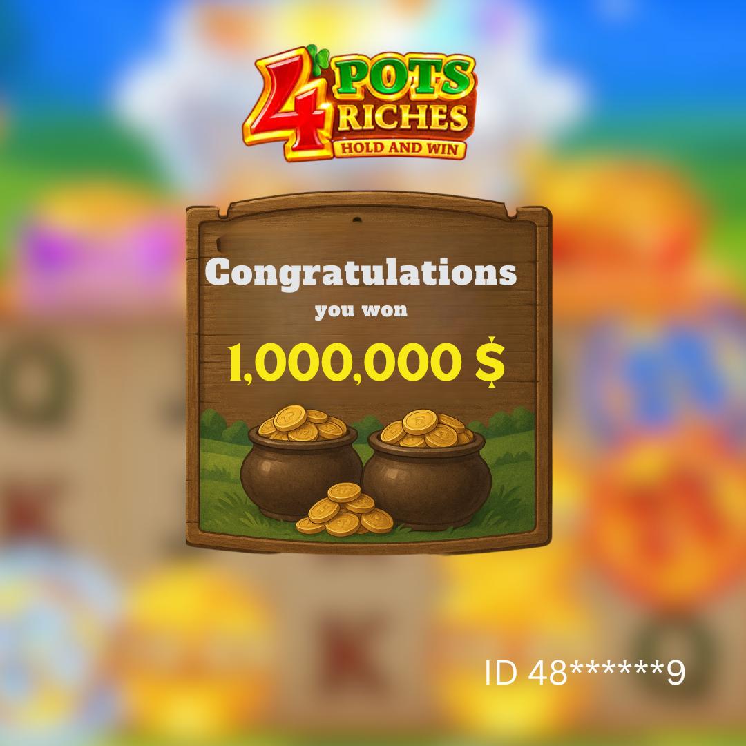 x_hitnspin's tweet photo. 💥 BIG WIN — 4 POTS RICHES: HOLD & WIN 🍀
💰 1,000,000 $ 💥
🎰 Our player ID 48******9 achieved an incredible win in the 4 Pots Riches: Hold & Win slot! 🔥
⚡ Play now, win, and write your own legend!
👉 https://t.co/wrgJNdMZAQ👈
#LeoVegas #Rizk #Sportaza #FEZbet https://t.co/yTPoU4QFZZ