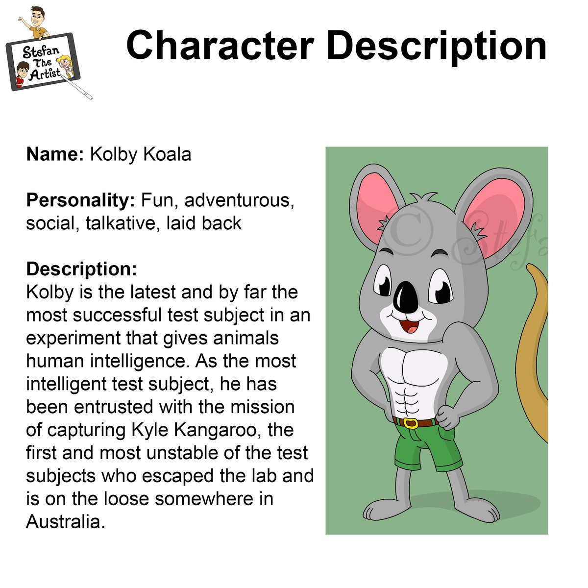 stefantheartist's tweet image. Here are the origin stories for my animal OCs, Kolby Koala and Kyle Kangaroo.

#ocart #animaloc #characterdescription #characterintroduction #characterdesign #characterconceptart #ipadart #applepencilart #procreateart #digitalart #stefantheartist