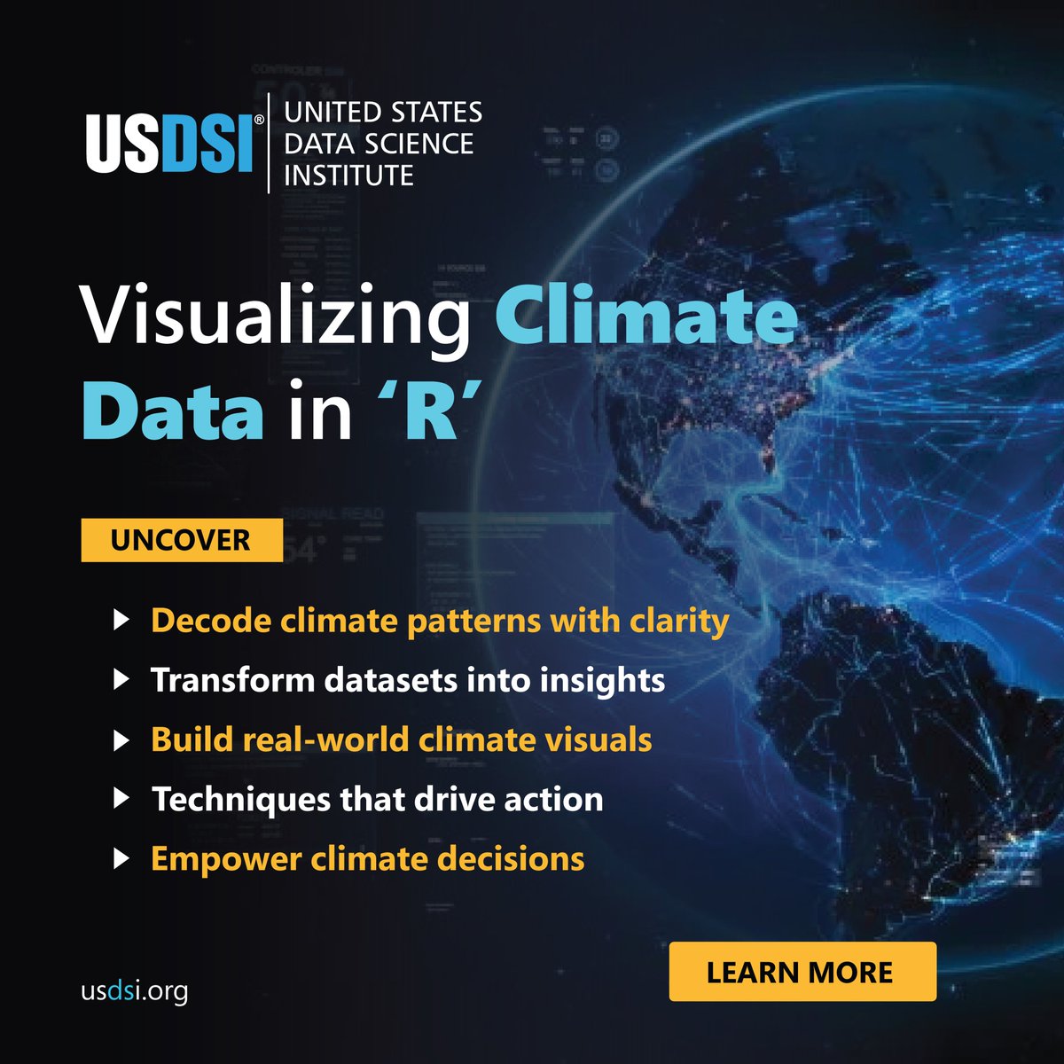 US_DSI's tweet image. Climate change impact is real, but decoding its complex data shouldn’t be overwhelming. Discover how visualization using R brings clarity, meaning, and precision to climate insights. Discover more tinyurl.com/yz9vkphh

#ClimateData #RProgramming #DataVisualization