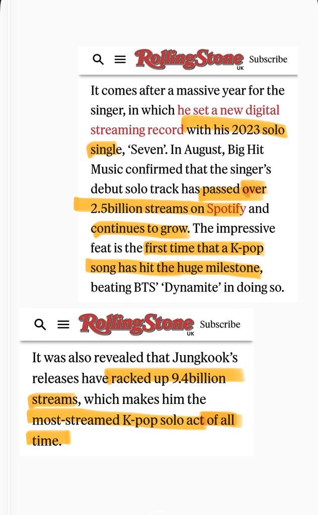jungkook the first kpop soloist to grace the rolling stone cover and the most streamed kpop solo act with 9.4b they’re spotlighting his journey because he’s a real singer through and through 😼