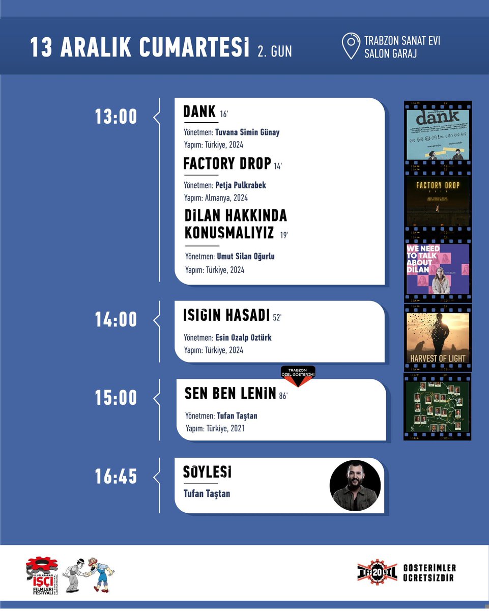 TrabzonHalkevi's tweet photo. 20. Uluslararası İşçi Filmleri Festivali Trabzon'da perdelerini açıyor! 🎬 

📣 12-13-14 Aralık'ta Trabzon Sanatevi'nde  film gösterimleri, müzik dinletisi ve söyleşilerle geçecek üç günlük dolu dolu programımıza herkes davetlidir. 📣 

@iscifilmfest https://t.co/mo3JJQl0np