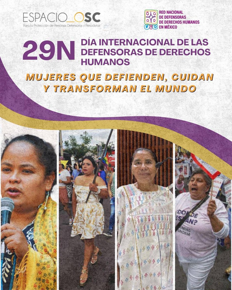 #Pronunciamiento 

En el #DíaDeLasMujeresDefensoras reconocemos junto con la <a href="/RedDefensorasMx/">𝗥𝗲𝗱 𝗗𝗲𝗳𝗲𝗻𝘀𝗼𝗿𝗮𝘀 𝗠é𝘅𝗶𝗰𝗼</a> a quienes, desde todos los territorios, cuidan, sostienen y transforman la vida

Su labor es esencial para la democracia, la dignidad y los derechos de todxs

bit.ly/4p4dASi

🧵