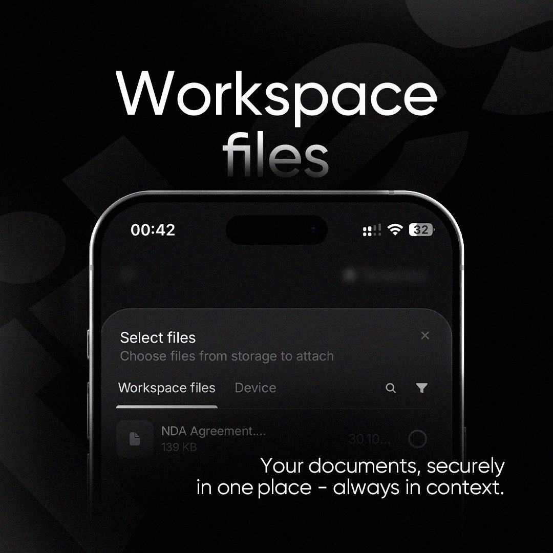 Your files now live inside your workspace.

Secure. Organized. Always in context.