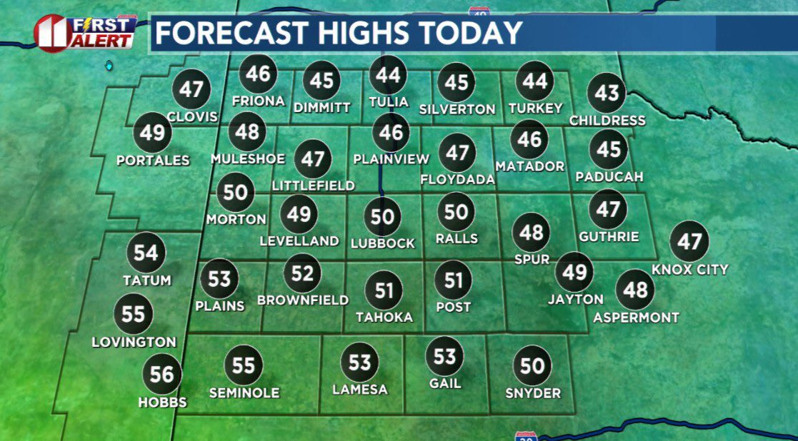 After another cold morning with the clouds gradually giving way to a mostly sunny afternoon, which won’t be nearly as cold as yesterday. Highs today still five to ten degrees below average for the start of Dec.

#Lubbock #SouthPlains #WestTexas #WTX #RollingPlains #kcbd #fox34