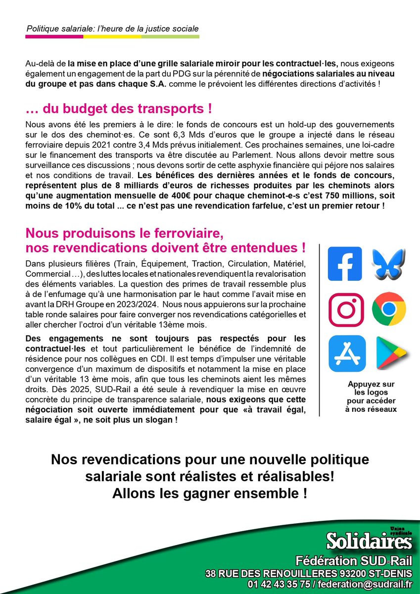 🟢 Politique #salariale à la #SNCF : l’heure de la justice #sociale ! 

👊 Nos revendications sont réalistes et réalisables ! Allons les gagner ensemble très rapidement ! 

<a href="/UnionSolidaires/">Union syndicale Solidaires</a>