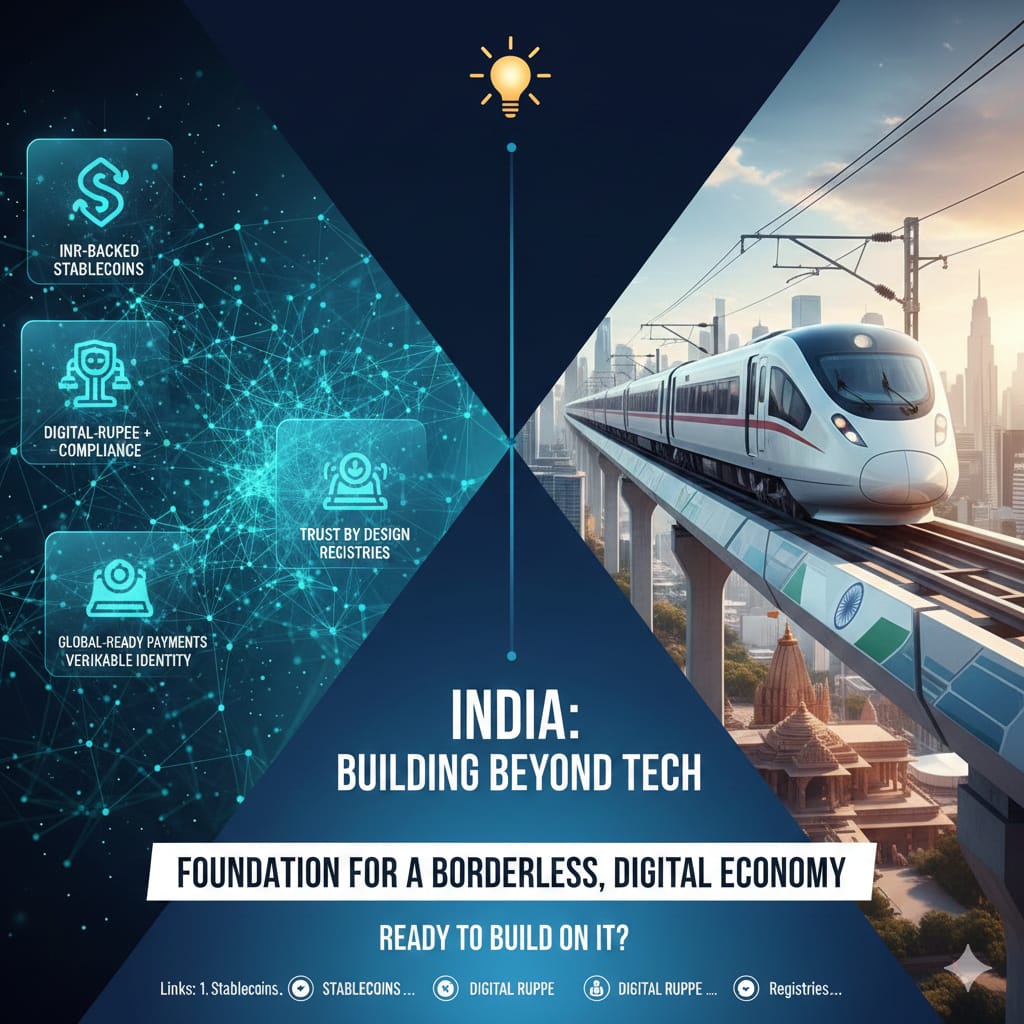 Krishnasagrawal's tweet image. India is building more than tech. Ee’re building rails. 💡

🔹 INR-backed stablecoins = global-ready payments
🔹 Digital-rupee + compliance = trust by design
🔹 Blockchain registries = verifiable identity, skills &amp;amp; records

Together, this is not hype. It’s the foundation for a…