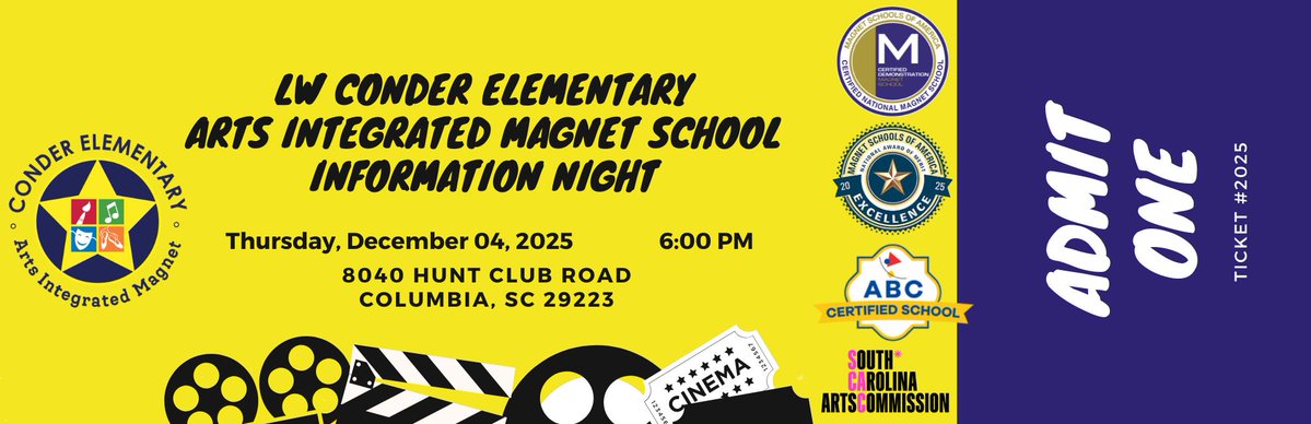 🎨Curious about Conder’s Arts Magnet Program?
Join us this Thursday, Dec 4 at 6 PM for our Information Night!
Current families &amp; future families welcome.
Visit lwce.richland2.org to learn more. 💛
#ConderArtsMagnet #InformationNight #ArtsEducation
<a href="/RichlandTwo/">Richland School District Two</a>