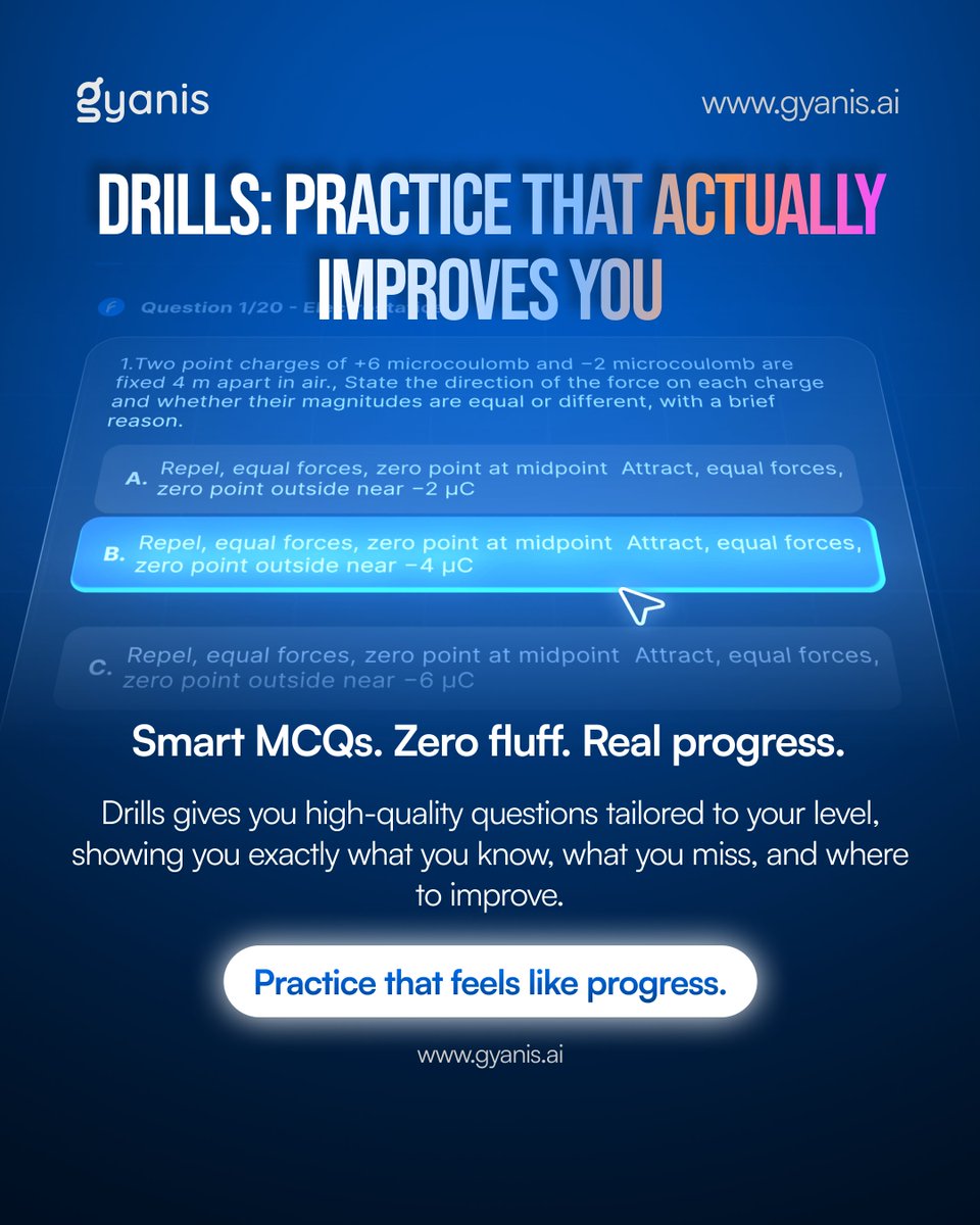 gyanisaiedtech's tweet image. Drills = progress.
MCQs that hit different.
Practice smarter, not longer.
Your daily dose of better.

Prep smarter. Visit: gyanis.ai

#gyanis #aiforstudents #cbse #nep2020 #progressnotpressure #iitprep #futureoflearning #jeeprep