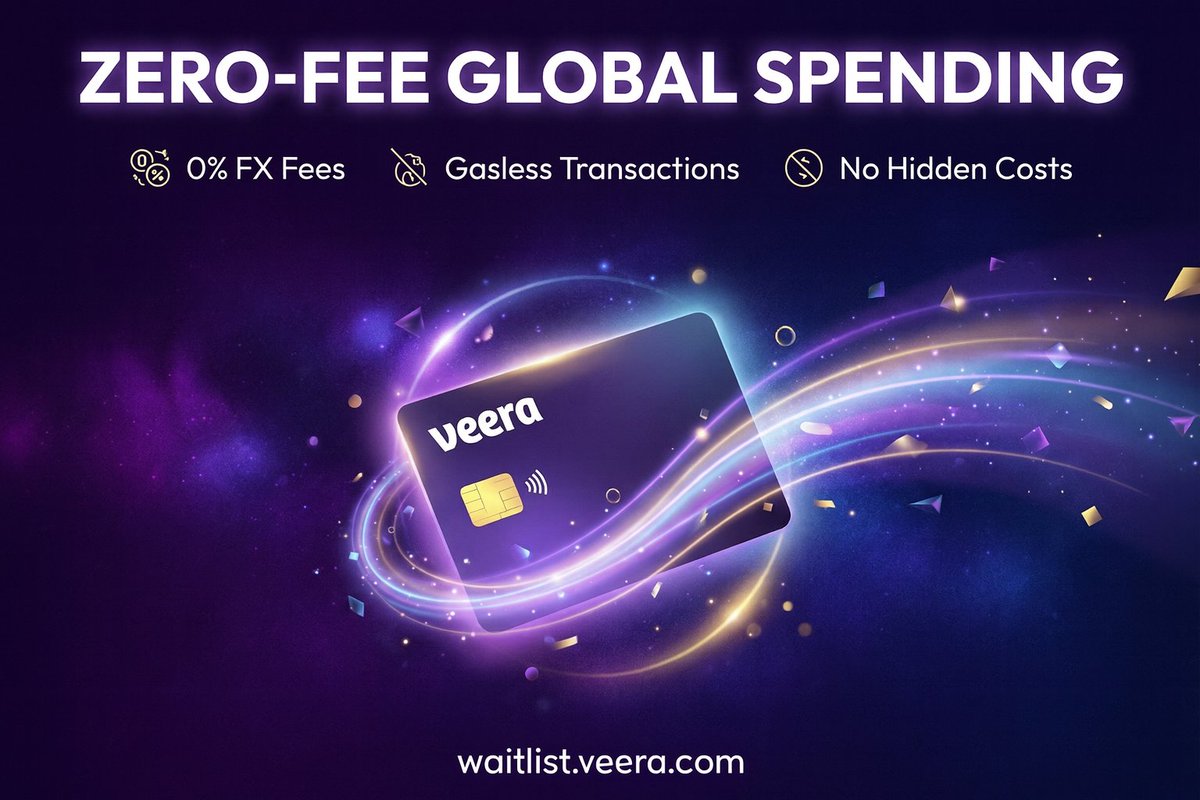 On_Veera's tweet image. Starting today, we’ll be giving you a sneak peek into the Veera Card.

Feature #1: Zero-Fee Global Spending
 🌍0% FX fees
⚡️ Gasless transactions

No hidden costs. No &quot;not enough ETH for gas&quot;. Just seamless spending everywhere.
💳 waitlist.veera.com